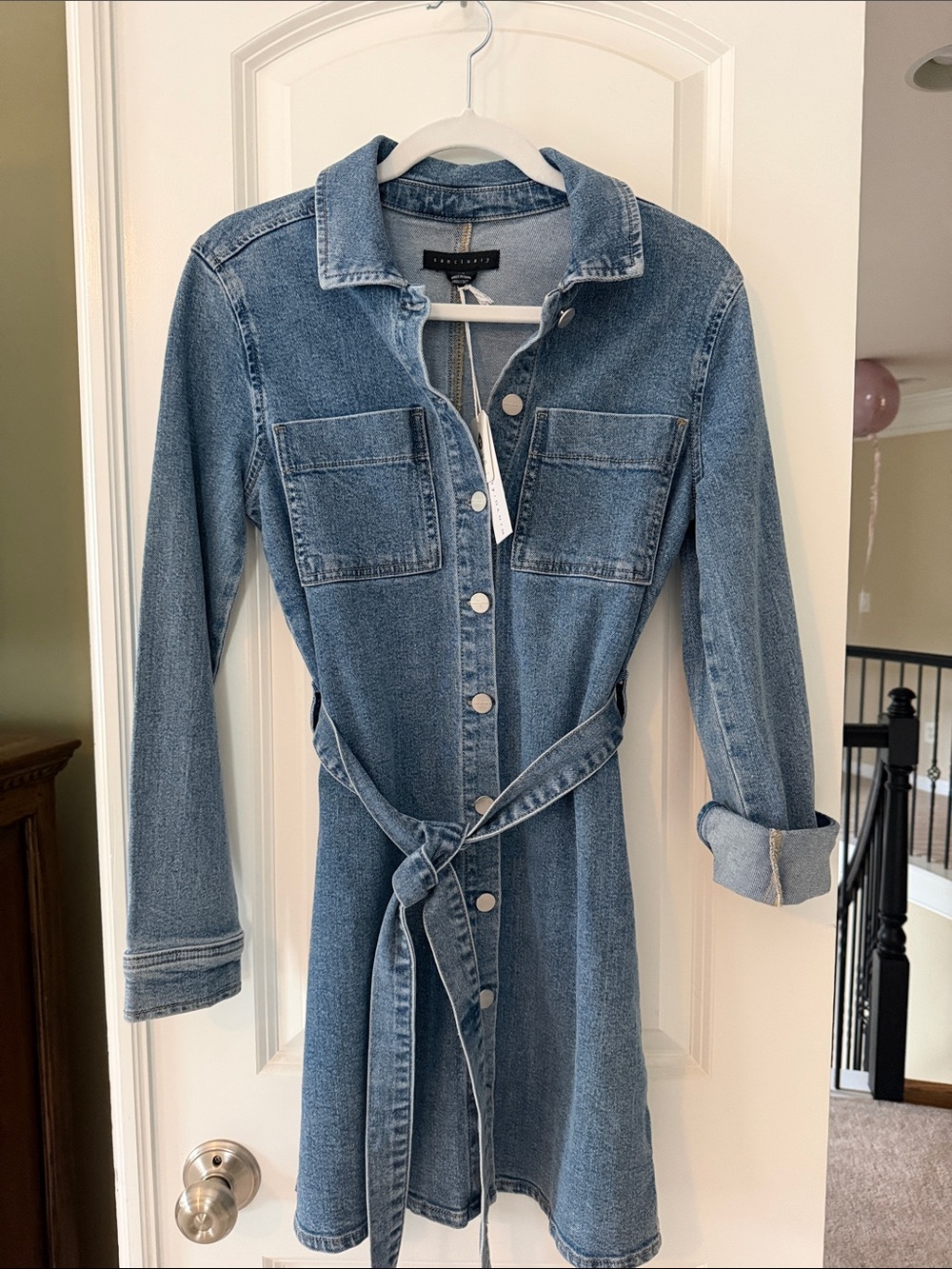 Sanctuary XS  Denim Shirt Dress with Waist Tie